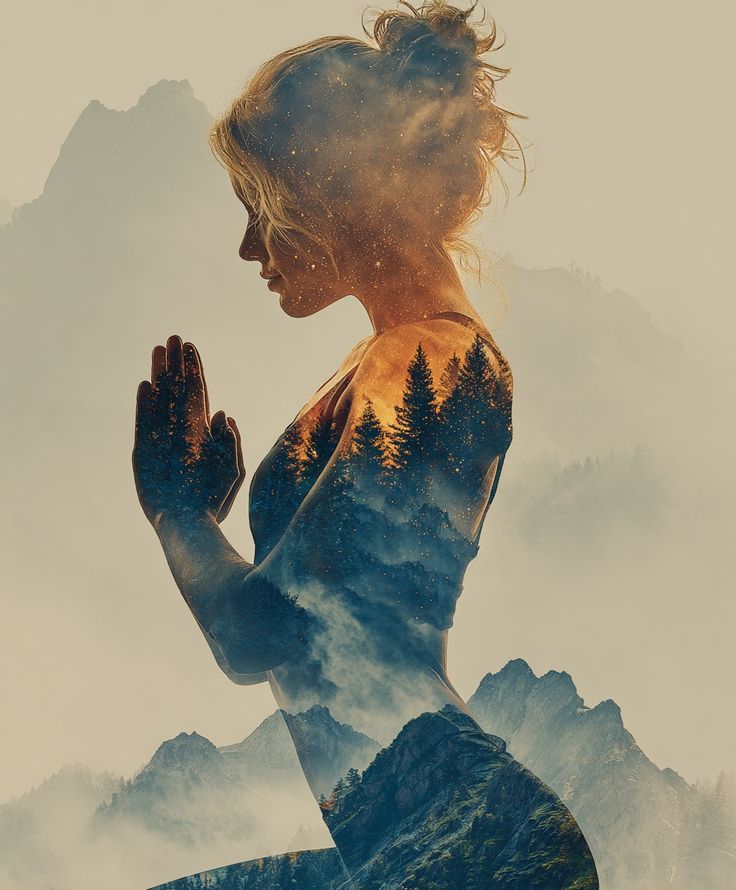 Silhouette d'une femme méditante